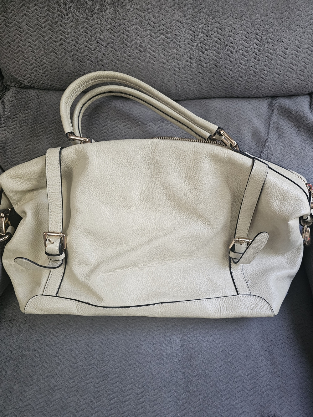 Ora Delphine Cream Leather Tote with Black Trim